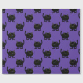 ハロウィンのかわいい黒猫パープル ラッピングペーパー (フラット)