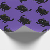 ハロウィンのかわいい黒猫パープル ラッピングペーパー (角)