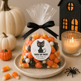 ハロウィンのかわいい黒猫 – トリック・オア・トリート デザイン ラウンドシール