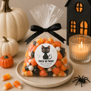 ハロウィンのかわいい黒猫 – トリック・オア・トリート デザイン ラウンドシール