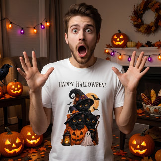 ハロウィンのかわいい黒猫 Tシャツ