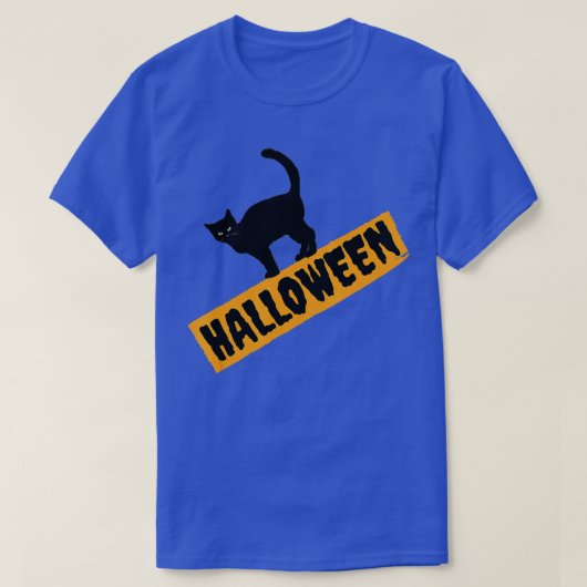 ハロウィンのかわいい黒猫 Tシャツ (デザイン正面)