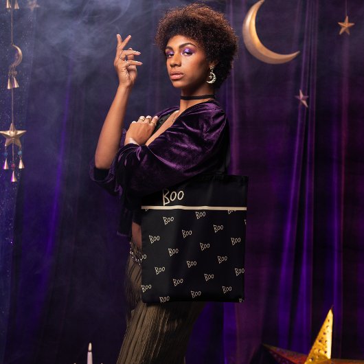 ハロウィンのかわいい「boo」タイポグラフィ トートバッグ