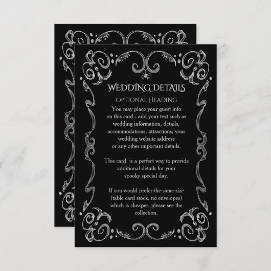 ハロウィンのくもゴシック様式スクロール結婚式の詳細 エンクロージャーカード (正面/裏面)