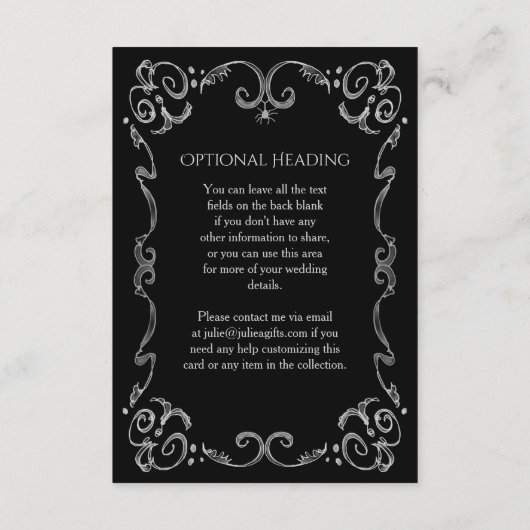 ハロウィンのくもゴシック様式スクロール結婚式の詳細 エンクロージャーカード (裏面)