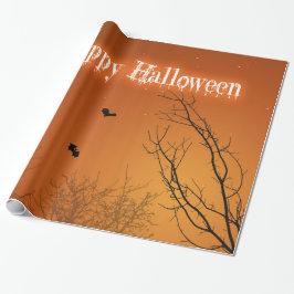 ハロウィンのこうもりおよび木 ラッピングペーパー