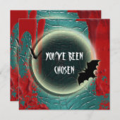 ハロウィンのこうもりの月の赤く黒い青 招待状 (正面/裏面)