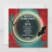 ハロウィンのこうもりの月の赤く黒い青 招待状 (裏面)