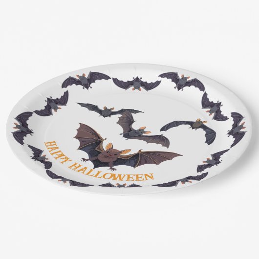 ハロウィンのこうもりの群不気味れ ペーパープレート (アングル)