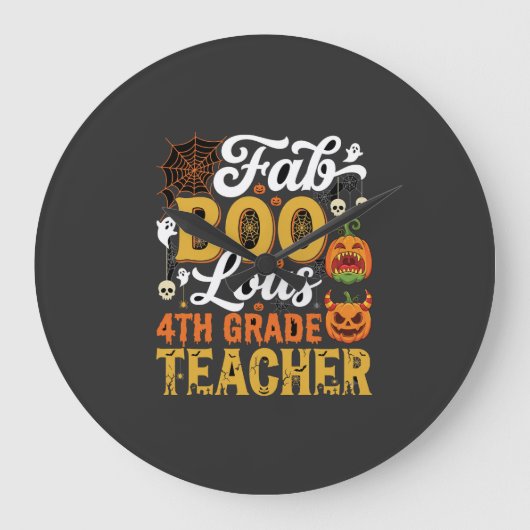 ハロウィンのすばらしい小学4年生の先生 ラージ壁時計 (正面)
