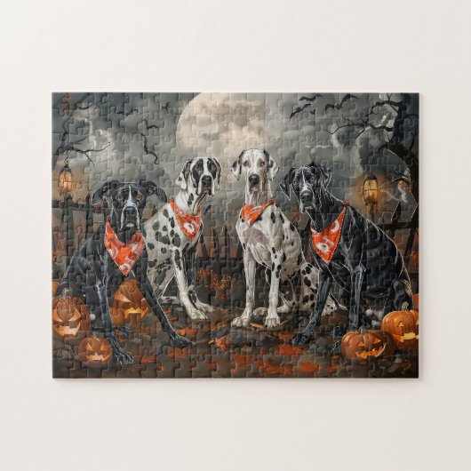 ハロウィンのぞっとするグレートデン ジグソーパズル (横)