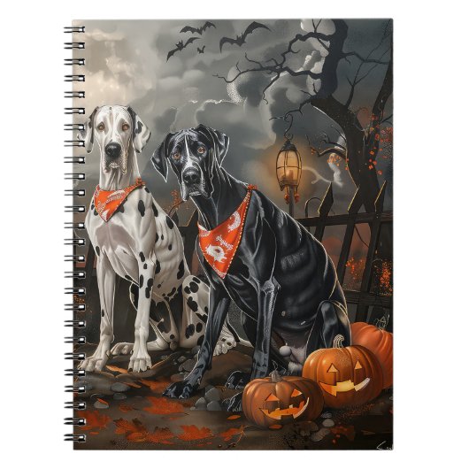 ハロウィンのぞっとするグレートデン ノートブック (正面)