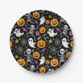 ハロウィンのためのキュートでクリーピーなスケルトン ペーパープレート (正面)