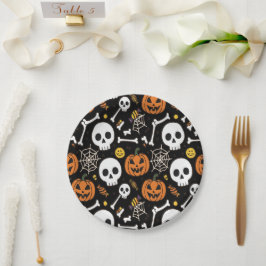 ハロウィンのためのスケルトンと骸骨 ペーパープレート