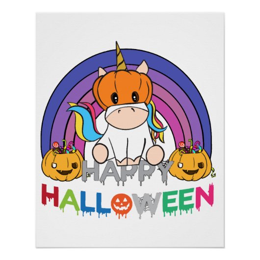 ハロウィンのためのユニコーンのかぼちゃの頭 ポスター (正面)
