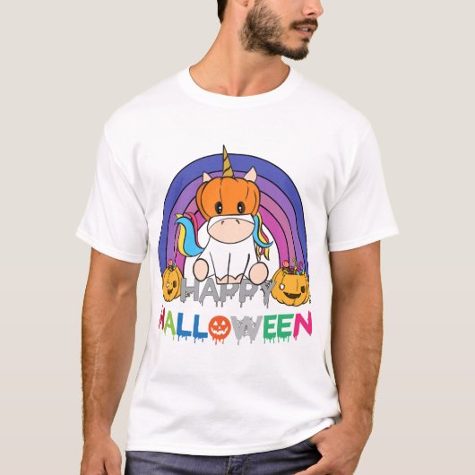 ハロウィンのためのユニコーンのかぼちゃの頭 Tシャツ (正面)