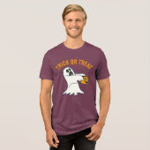 ハロウィンのための最もかわいいお菓子をねだる幽霊 トライブレンドTシャツ (正面全面)