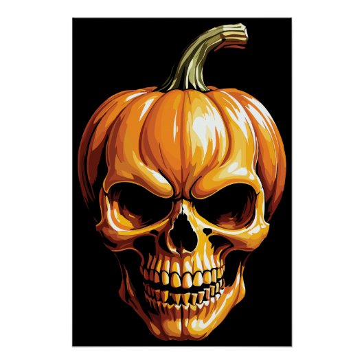 ハロウィンのための炎のカボチャのドクロ ポスター (正面)