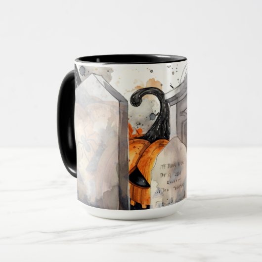 ハロウィンのまわりにの墓石を覗くカボチャ マグカップ (正面左)