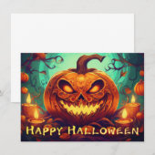 ハロウィンのろうそくに囲まれた怖い顔のカボチャ (正面/裏面)