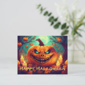 ハロウィンのろうそくに囲まれた怖い顔のカボチャ (スタンド正面)