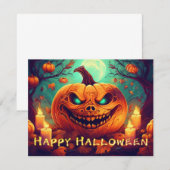 ハロウィンのろうそくに囲まれた怖い顔のカボチャ (正面/裏面)