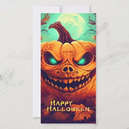 ハロウィンのろうそくに囲まれた怖い顔のカボチャ (正面)