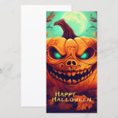 ハロウィンのろうそくに囲まれた怖い顔のカボチャ (正面/裏面)