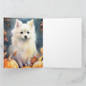 ハロウィンのアメリカンエスキモ犬とカボチャの怖いデザイン カード (内部)
