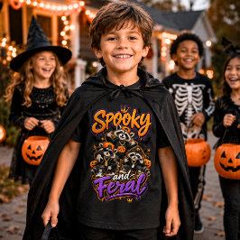 ハロウィンのアライグマ スケアリーな野生の少年 トライブレンドＴシャツ