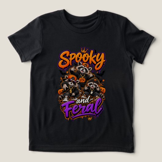 ハロウィンのアライグマ スケアリーな野生の少年 トライブレンドTシャツ (デザイン正面)