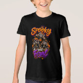 ハロウィンのアライグマ スケアリーな野生の少年 トライブレンドTシャツ (正面)