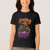 ハロウィンのアライグマ スケアリーな野生の少年 トライブレンドTシャツ (正面)