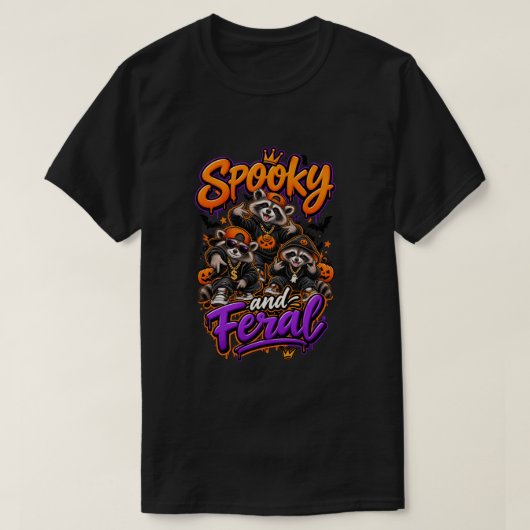ハロウィンのアライグマ スケアードフェラル Tシャツ (デザイン正面)