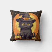 ハロウィンのウィッチハットにかわいい子猫 クッション (正面)
