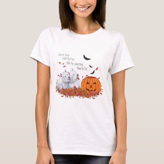 ハロウィンのウエスティー2匹 Tシャツ (正面)