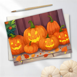ハロウィンのウォーターカラーのカボチャ | Jack-O-Lanterns シーズンポストカード