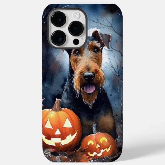 ハロウィンのエアデールテリアとかぼちゃの怖いデザイン Case-Mate iPhoneケース (裏面)