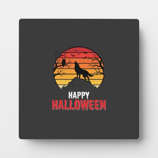 ハロウィンのオオカミの夕焼けベクター フォトプラーク (正面)