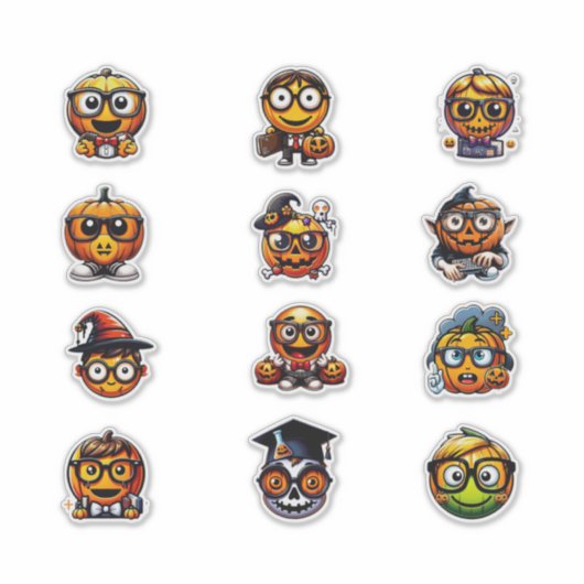 ハロウィンのオタク絵文字風かぼちゃステッカー シール (正面)