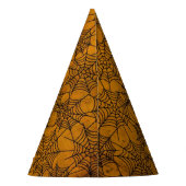 ハロウィンのオレンジおよび黒くグランジなクモの巣のパーティーの帽子 パーティーハット (裏面)