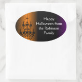 ハロウィンのオレンジか黒いシャンデリア 楕円形シール (バッグ)