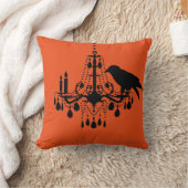 ハロウィンのオレンジシャンデリア及びワタリガラスの枕 クッション (ブランケット)