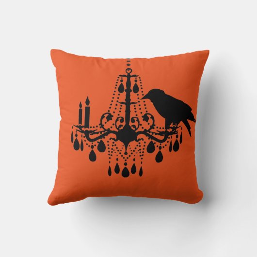 ハロウィンのオレンジシャンデリア及びワタリガラスの枕 クッション (裏面)
