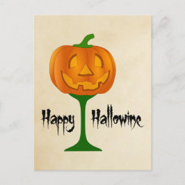 ハロウィンのオレンジ色のカボチャのワイングラス ポストカード