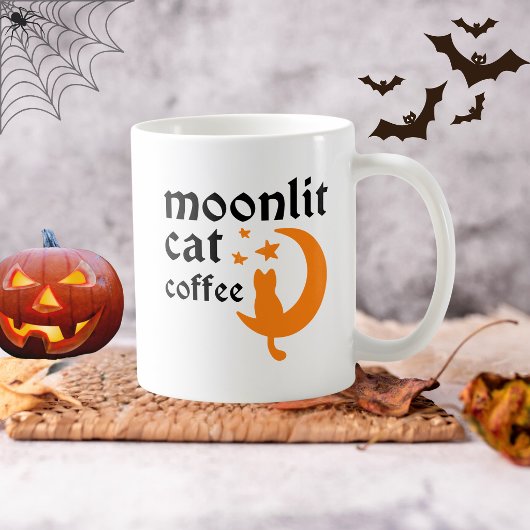 ハロウィンのオレンジ色の月と猫のイラスト コーヒーマグカップ