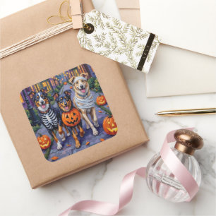 ハロウィンのオーストラリアン・シェパードのトリック・オア・トリート スクエアシール