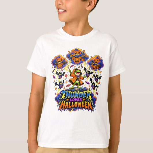ハロウィンのカエル大好きな雷様 雷嵐 Tシャツ (正面)