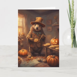 ハロウィンのカカシに扮したビーバーのクッキー作り カード