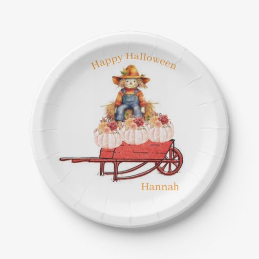 ハロウィンのカカシのかぼちゃの紙皿 ペーパープレート (正面)